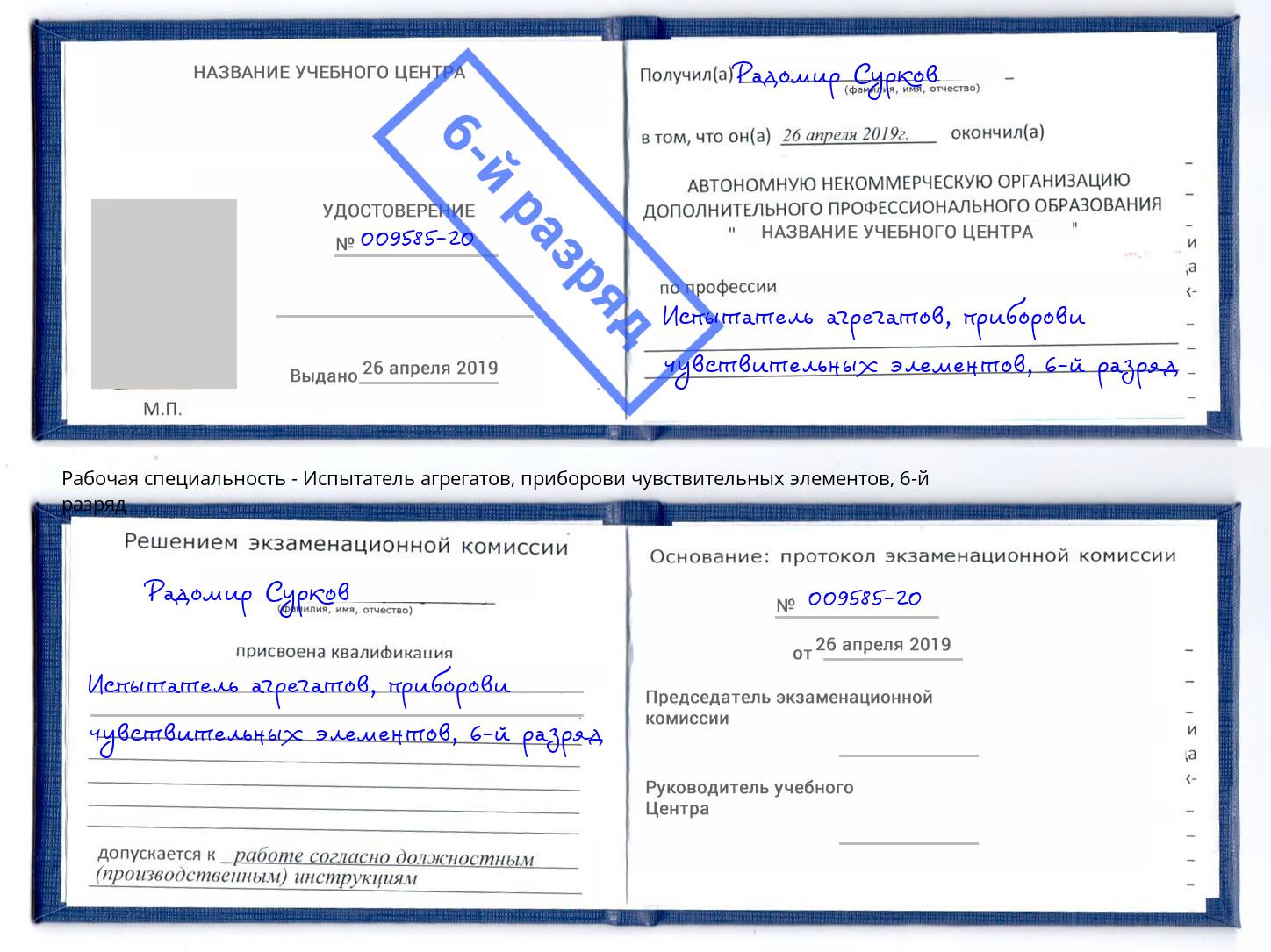 корочка 6-й разряд Испытатель агрегатов, приборови чувствительных элементов Саратов