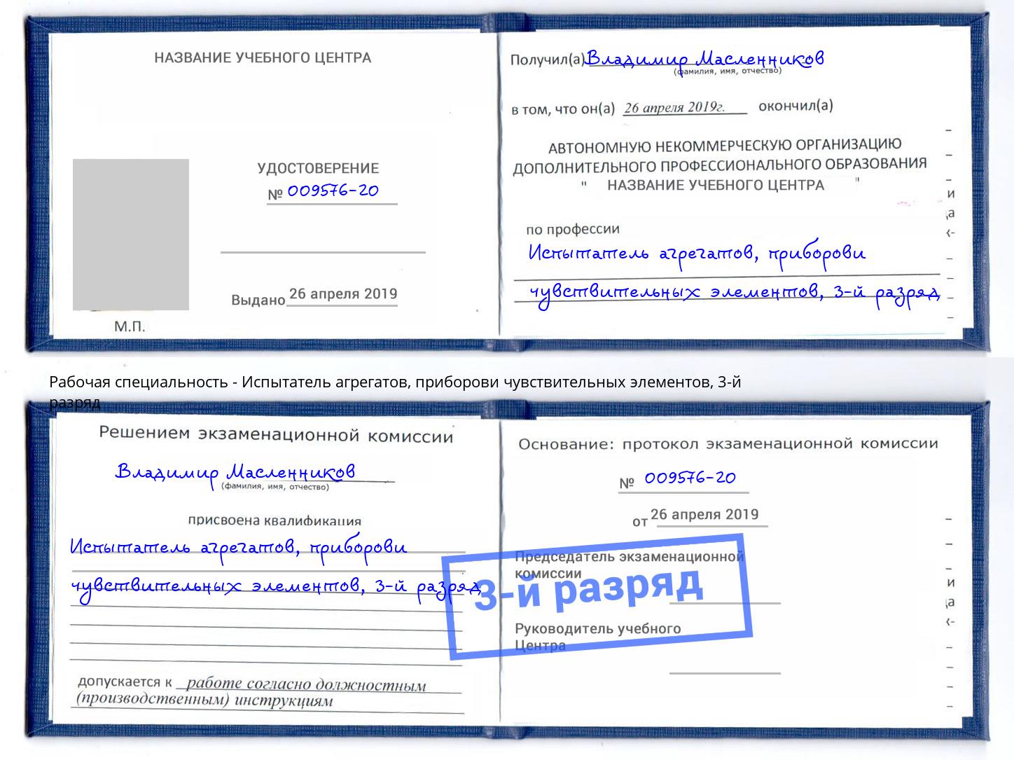 корочка 3-й разряд Испытатель агрегатов, приборови чувствительных элементов Саратов