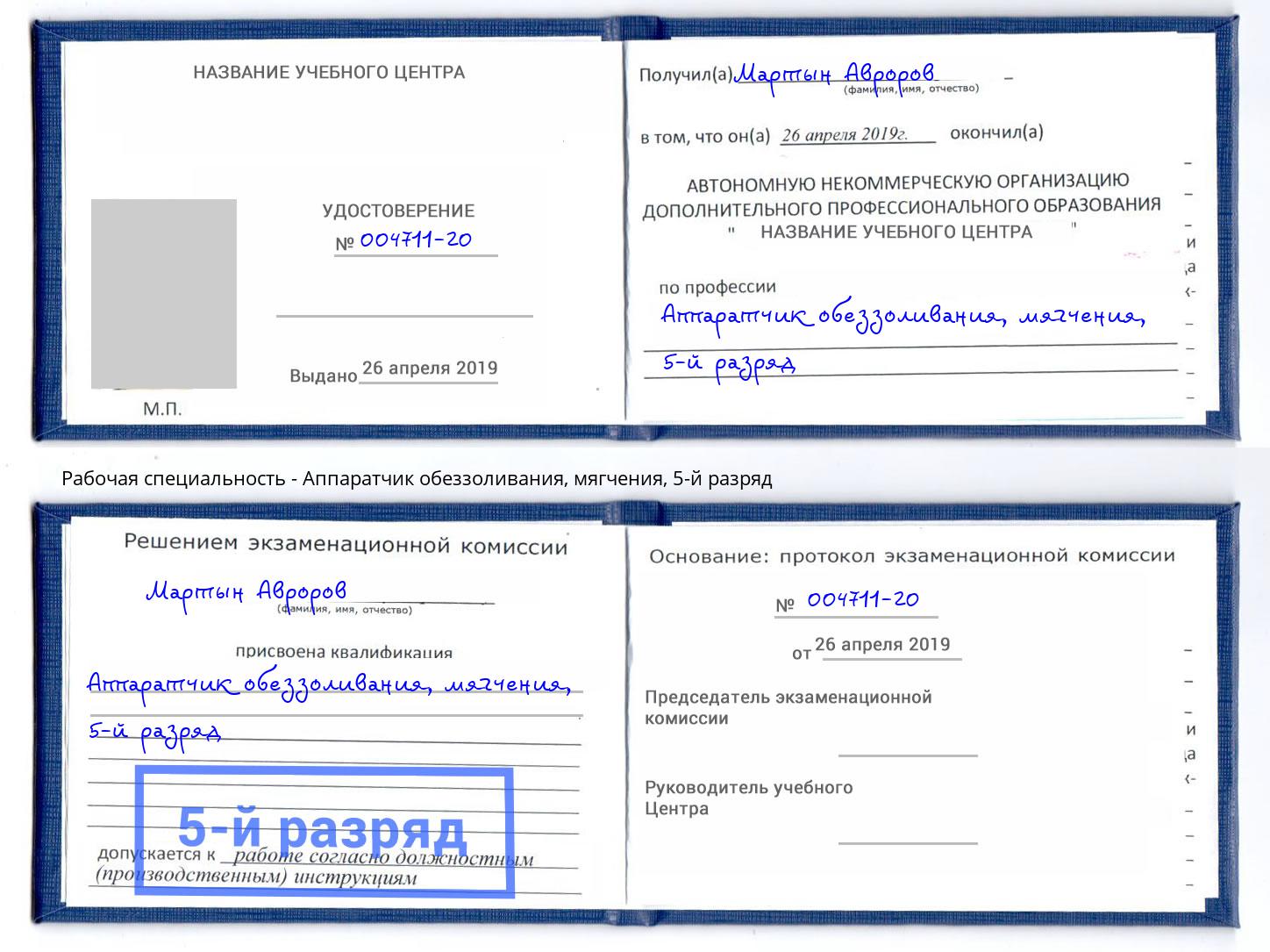 корочка 5-й разряд Аппаратчик обеззоливания, мягчения Саратов