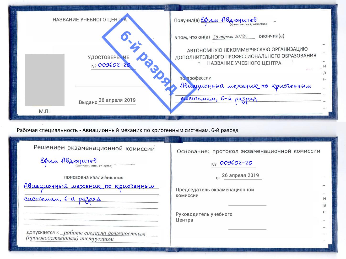 корочка 6-й разряд Авиационный механик по криогенным системам Саратов