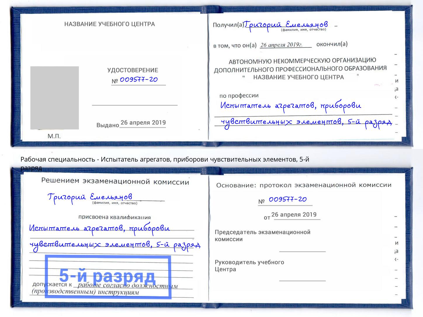 корочка 5-й разряд Испытатель агрегатов, приборови чувствительных элементов Саратов