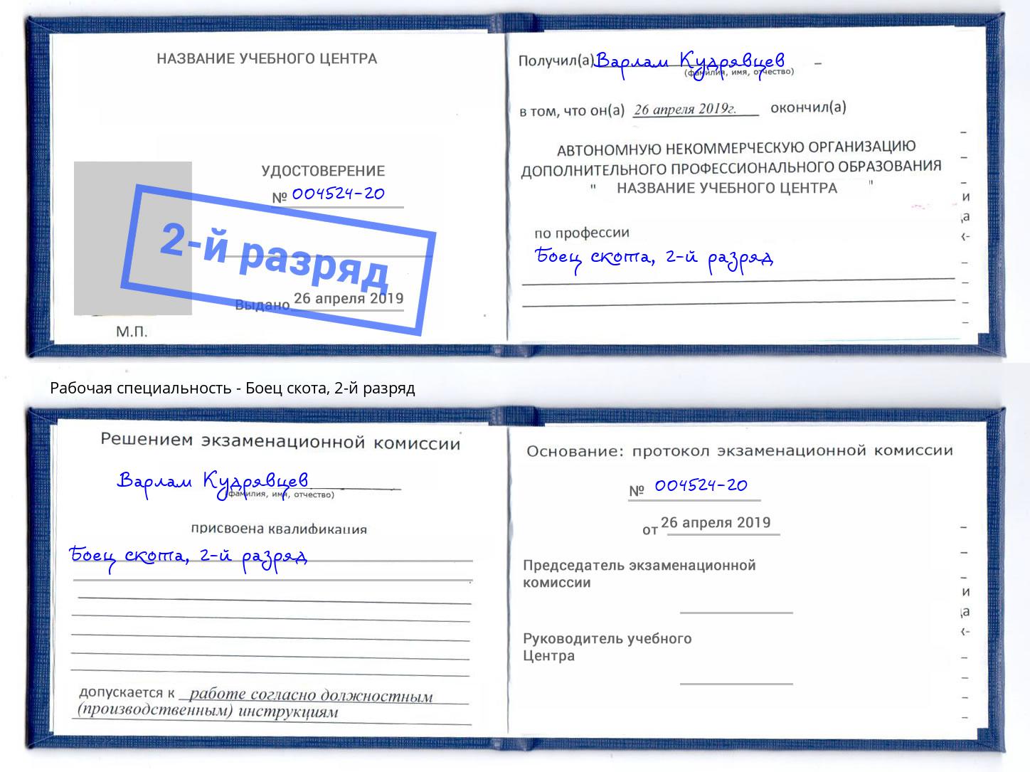 корочка 2-й разряд Боец скота Саратов