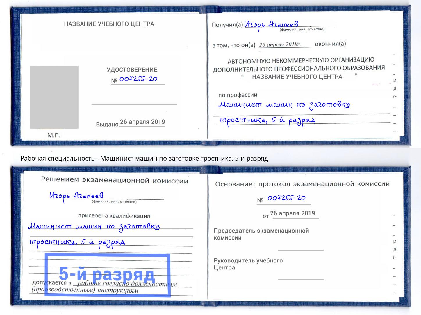 корочка 5-й разряд Машинист машин по заготовке тростника Саратов