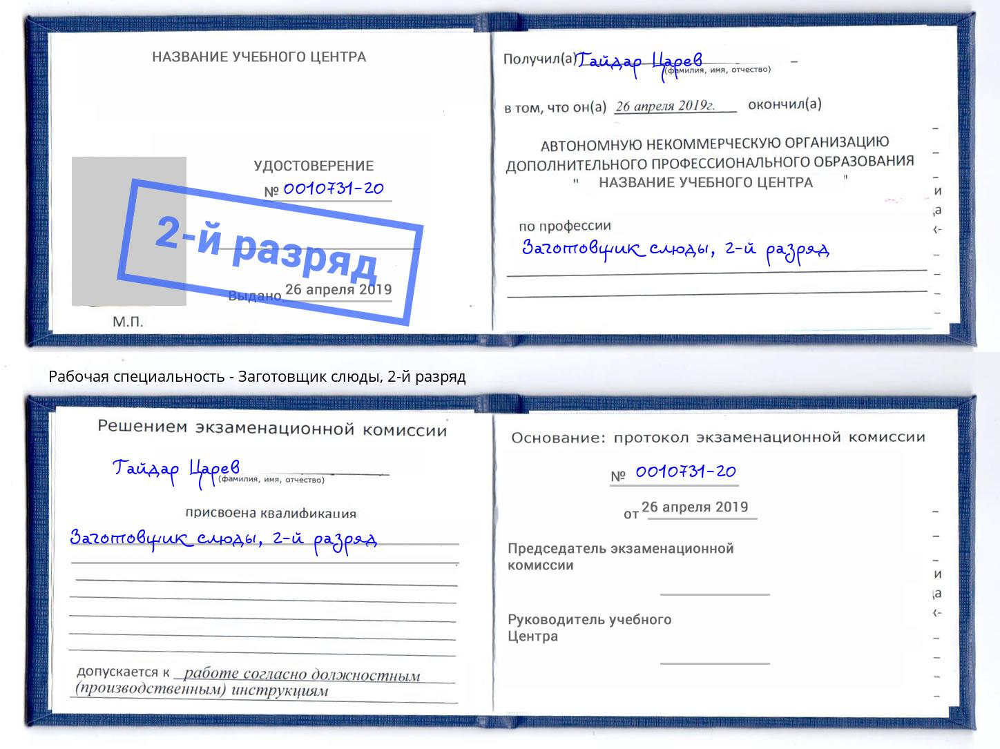 корочка 2-й разряд Заготовщик слюды Саратов