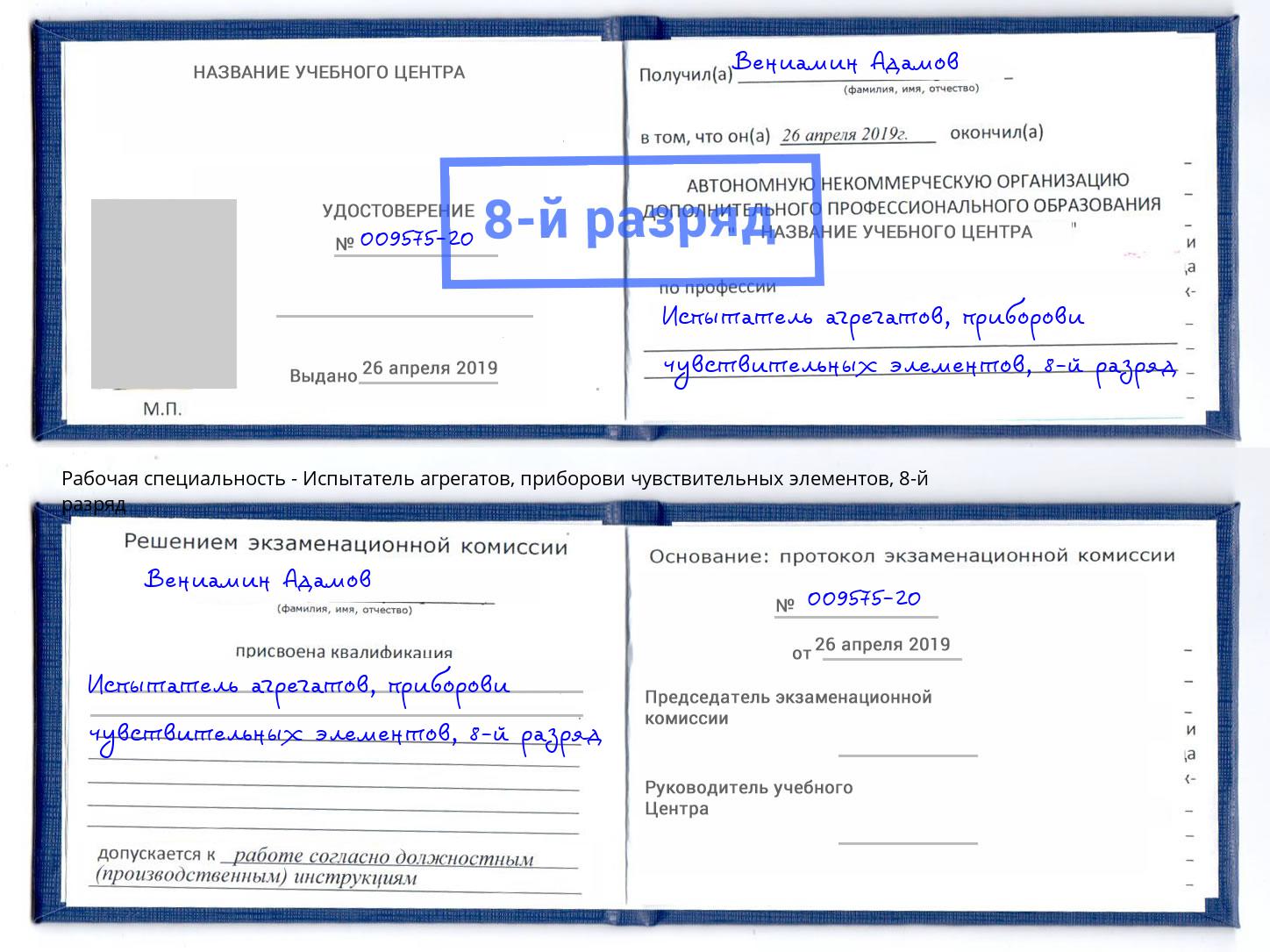 корочка 8-й разряд Испытатель агрегатов, приборови чувствительных элементов Саратов